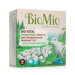 Таблетки для посудомоечной машины BioMio экологичные с эфирным маслом эвкалипта и экстрактом хлопка 30 шт