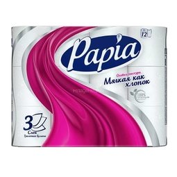 Туалетная бумага Papia белая (3 слоя) 12 шт