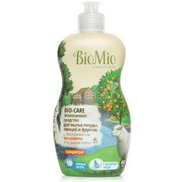Экологичное средство для мытья посуды овощей и фруктов BioMio 450 мл. с эфирным маслом мандарина, экстрактом хлопка и ионами серебра