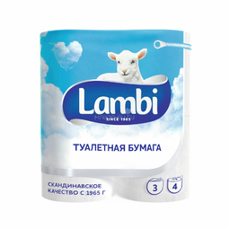 Туалетная бумага LAMBI белая (3 слоя) 4 шт